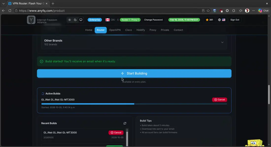 Click Start Building. The firmware uses the same language you are using on the website.